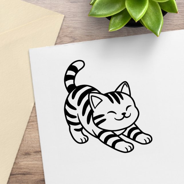 Stretching Tabby Cat Rubber Stamp (Creator Uploaded)