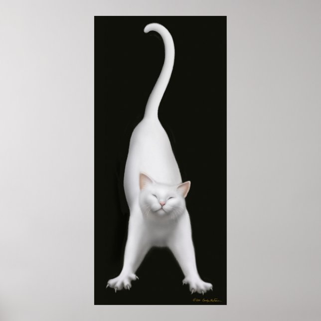 Stretching White Cat Print (Front)