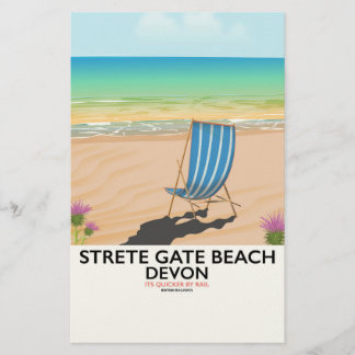 Strete Gate Beach Devon travel poster Stationery