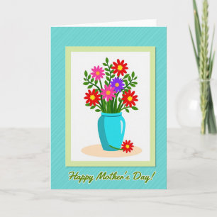 Striated Teal Floral Mothers Day Card