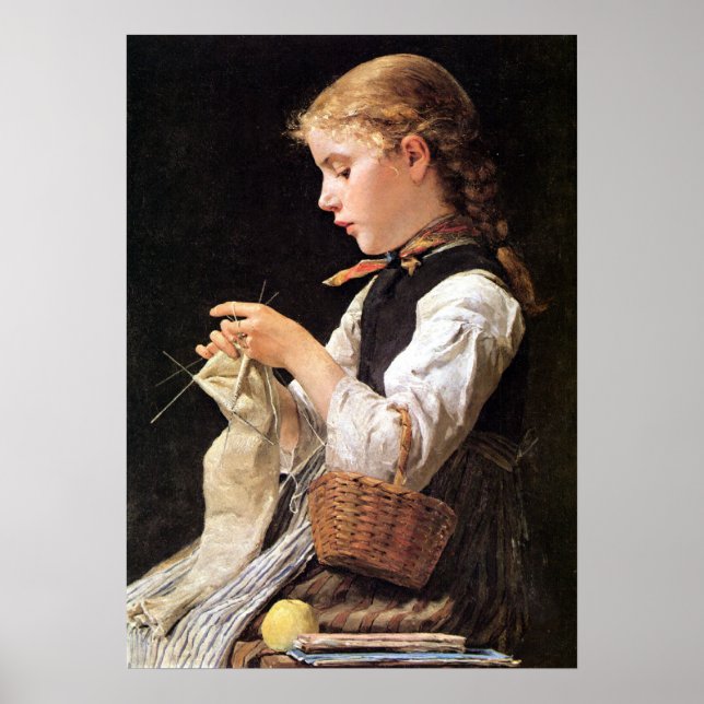 Strickendes Mädchen Knitting Girl Poster (Front)