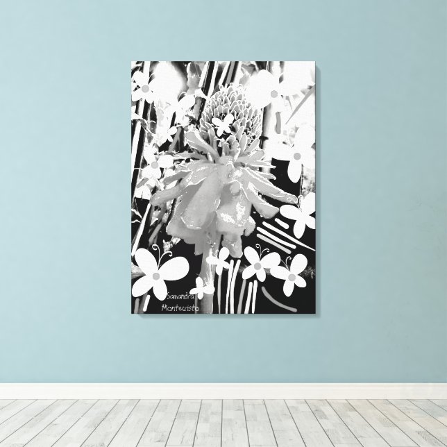 Strictly Black & White Glass Wonder Flower Canvas Print (Insitu(Wood Floor))