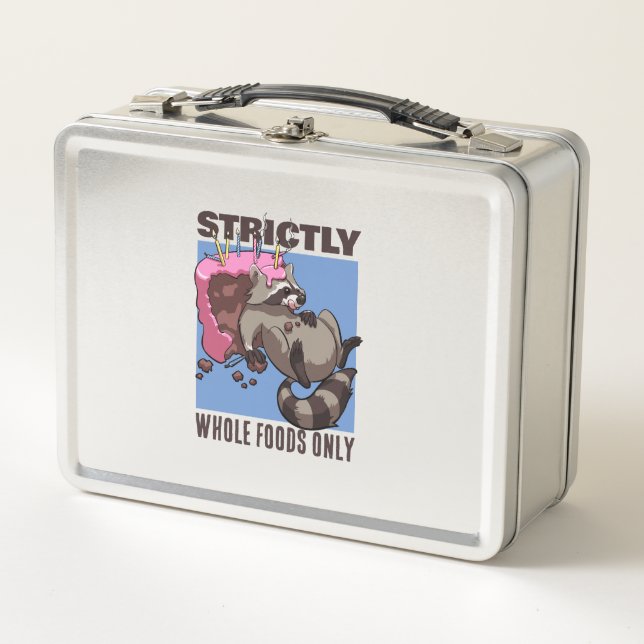 Strictly Whole Foods Only Racoon Cake Cartoon Metal Lunch Box (Front)