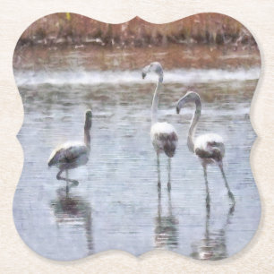 Strike A Pose Flamingo Watercolor Paper Coaster