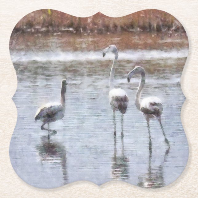 Strike A Pose Flamingo Watercolor Paper Coaster (Front)