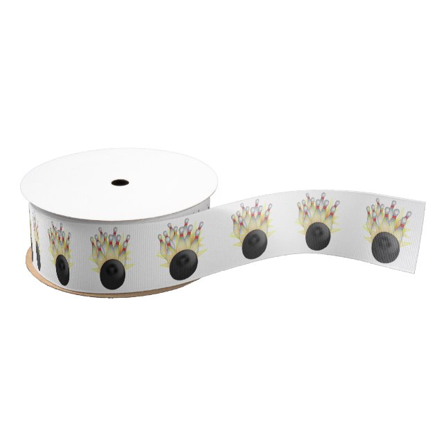 STRIKE! Bowling Ball And Pins Grosgrain Ribbon (Spool)