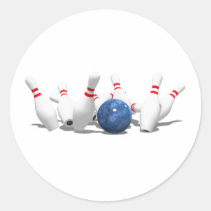 Strike!  Bowling Ball & Pins: Classic Round Sticker