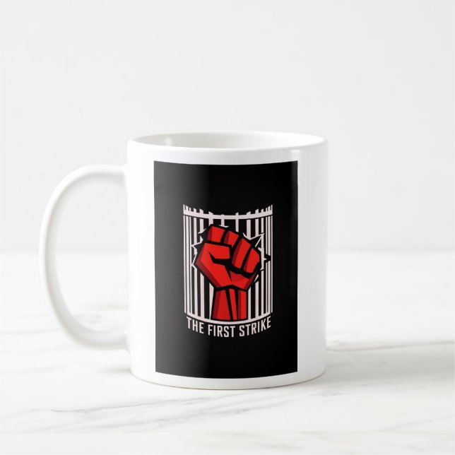 STRIKE FIRST – Vintage Boxing Retro Coffee Mug (Left)