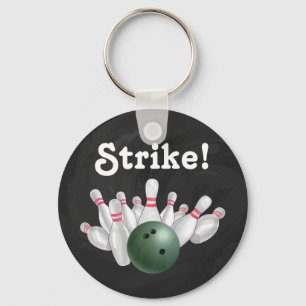 Strike! Green Bowling Ball with Pins Key Chain