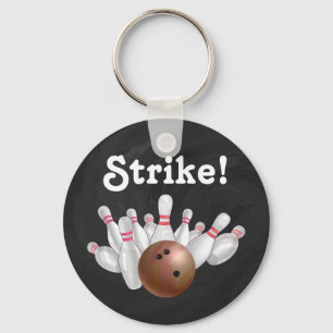 Strike! Orange Bowling Ball with Pins Key Chain