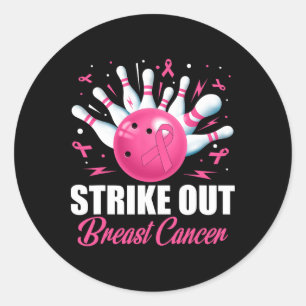 Strike Out Bowling Ll Pins Breast Cancer Pink Ribb Classic Round Sticker