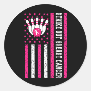 Strike Out Bowling Ribbon Usa Flag Breast Cancer A Classic Round Sticker