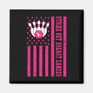 Strike Out Bowling Ribbon Usa Flag Breast Cancer A Magnet
