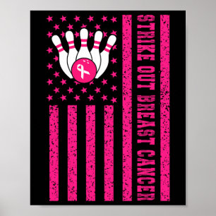 Strike Out Bowling Ribbon Usa Flag Breast Cancer A Poster
