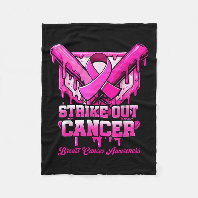Strike Out Breast Cancer Awareness Baseball Drip P Fleece Blanket (Front)