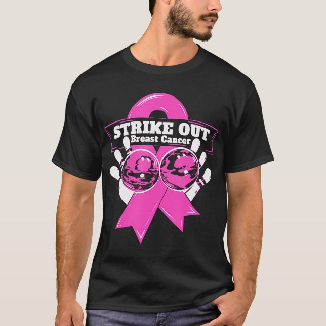 Strike Out Breast Cancer Awareness Bowling T-Shirt (Front)