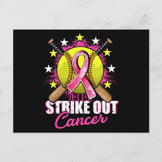 Strike Out Breast Cancer Awareness Day Pink Ribbon Postcard (Front)