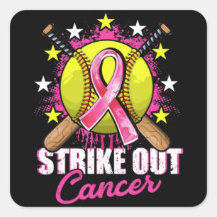 Strike Out Breast Cancer Awareness Day Pink Ribbon Square Sticker