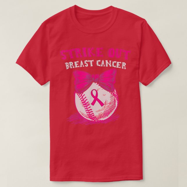 Strike Out Breast Cancer Awareness Day Pink Ribbon T-Shirt (Design Front)