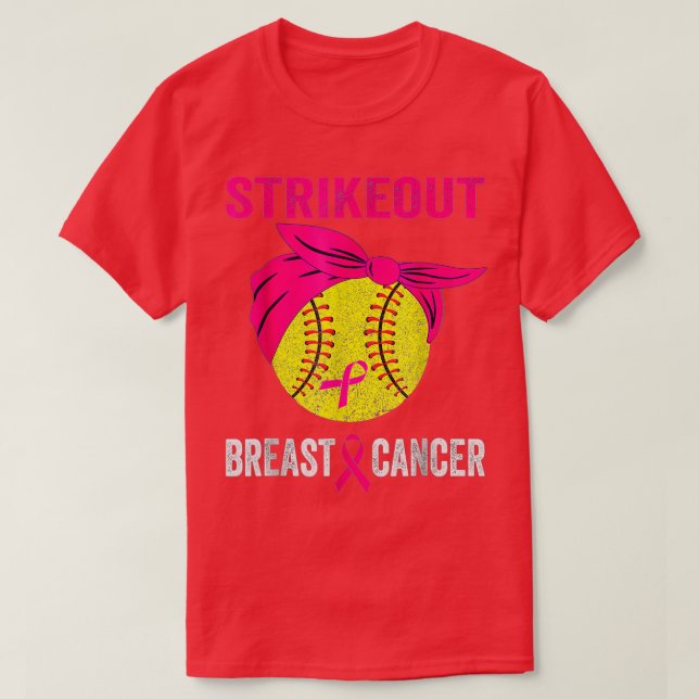Strike Out Breast Cancer Awareness Day Pink Ribbon T-Shirt (Design Front)