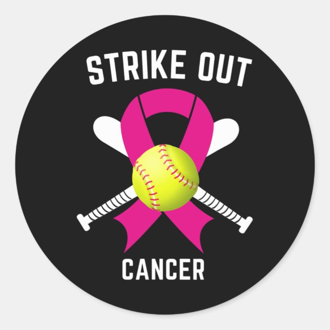 Strike Out Breast Cancer Awareness Softball Fighte Classic Round Sticker (Front)