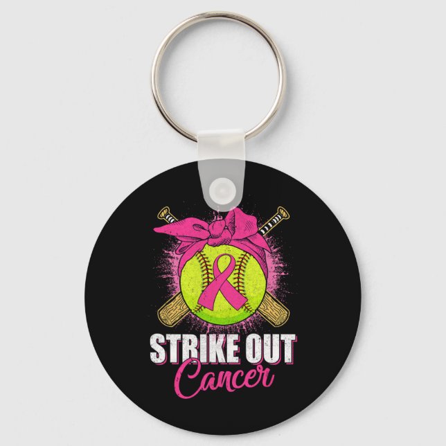 Strike Out Breast Cancer Awareness Softll Pink Rib Key Ring (Front)