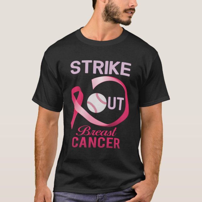 Strike Out Breast Cancer Baseball Cancer Awareness T-Shirt (Front)