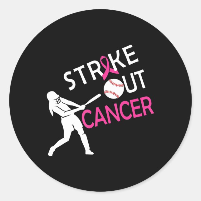 Strike Out Breast Cancer Baseball Fight Awareness  Classic Round Sticker (Front)