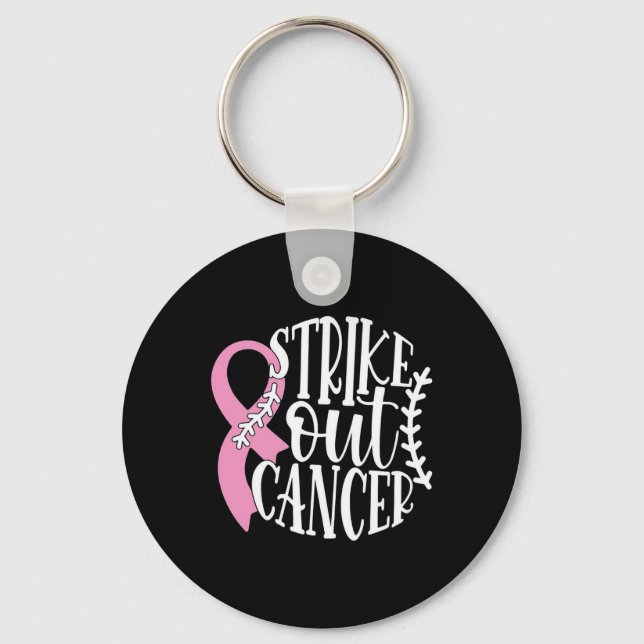 Strike Out Breast Cancer Baseball Fight Awareness  Key Ring (Front)