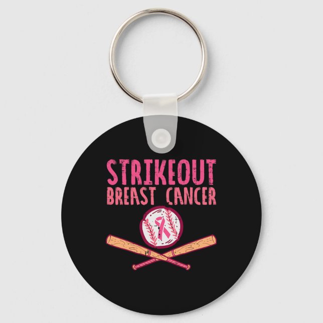 Strike Out Breast Cancer Baseball Fight Awareness  Key Ring (Front)