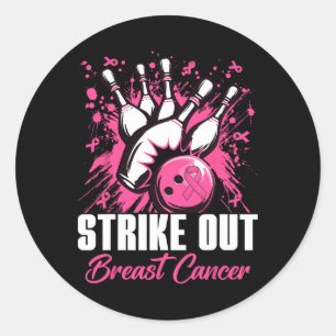 Strike Out Breast Cancer Bowling Pink Ribbon Women Classic Round Sticker