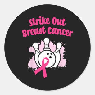 Strike Out Breast Cancer Bowling Ribbon Pink Classic Round Sticker