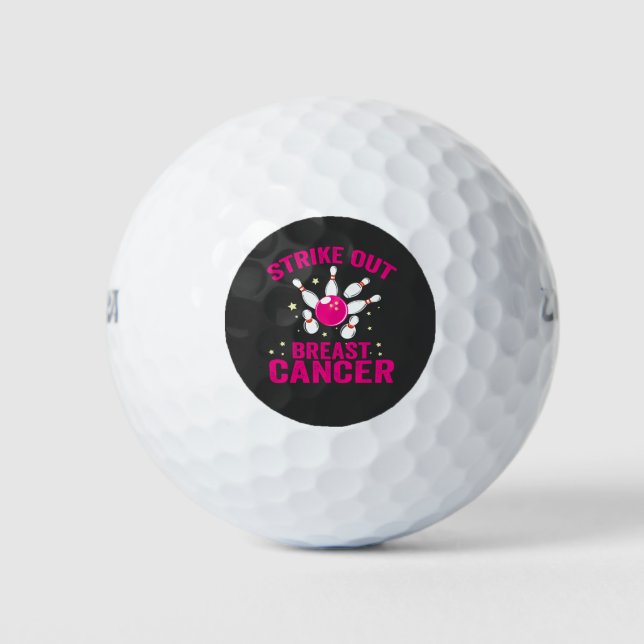 Strike Out Breast Cancer Funny Bowling Sport Gift  Golf Balls (Front)