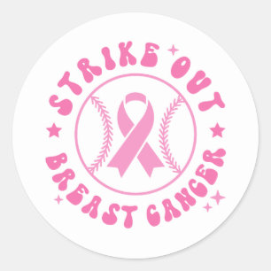 Strike Out Breast Cancer Pink Ribbon Awareness Classic Round Sticker