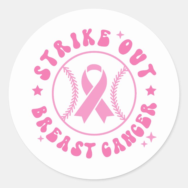 Strike Out Breast Cancer Pink Ribbon Awareness Classic Round Sticker (Front)