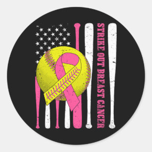 Strike Out Breast Cancer Softll American Flag Wome Classic Round Sticker