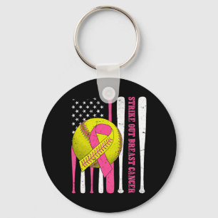 Strike Out Breast Cancer Softll American Flag Wome Key Ring