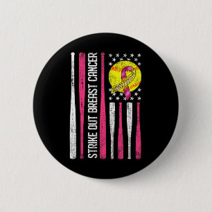Strike Out Breast Cancer Softll Fight Awareness Me 6 Cm Round Badge