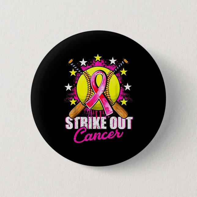 Strike Out Breast Cancer Warrior Softball Nk Ribbo 6 Cm Round Badge (Front)