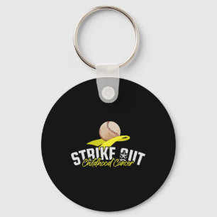 Strike Out Childhood Cancer Awareness Gold Ribbon Key Ring