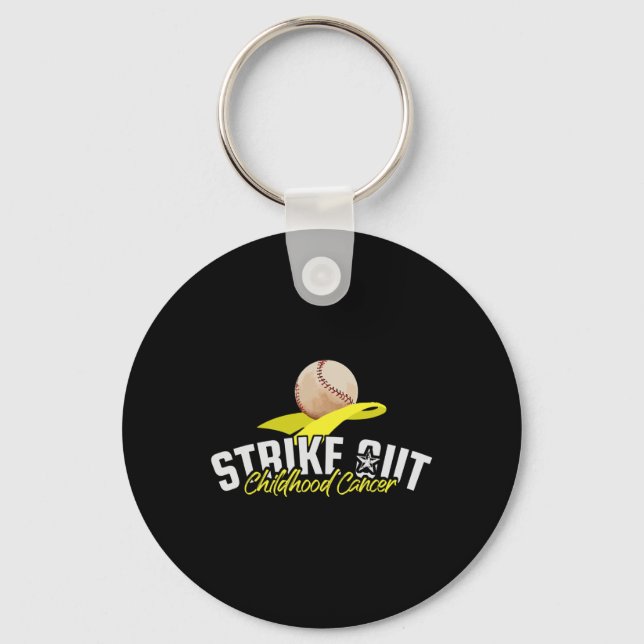 Strike Out Childhood Cancer Awareness Gold Ribbon  Key Ring (Front)
