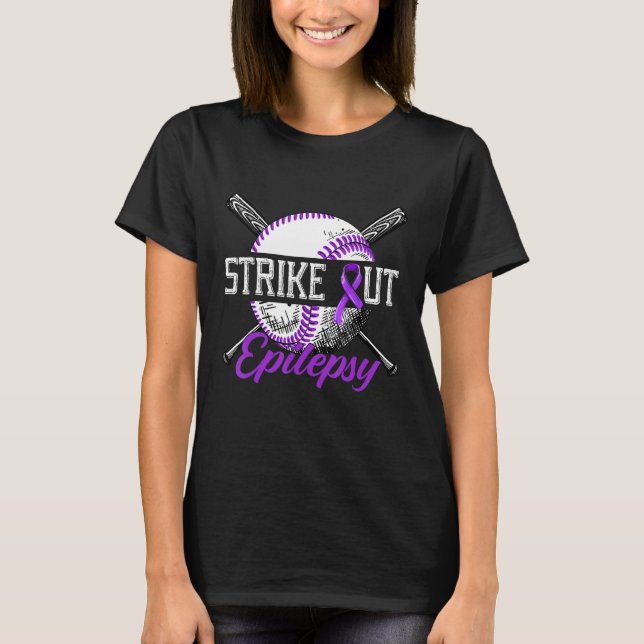 Strike Out Epilepsy Purple Baseball Epilepsy Aware T-Shirt (Front)