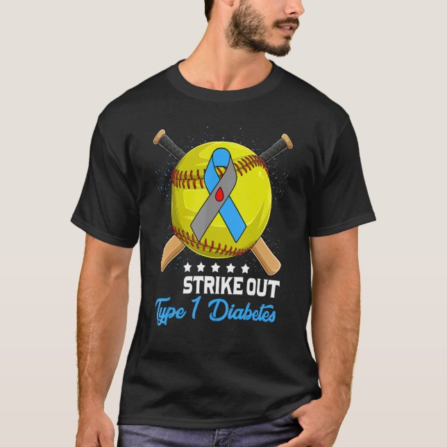 Strike Out T1D Awareness Month Blue and Gray Ribbo T-Shirt (Front)