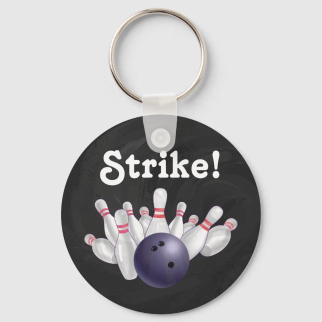 Strike! Purple Bowling Ball with Pins Key Chain (Front)