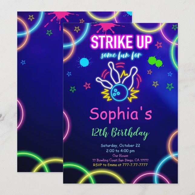 STRIKE UP Bowling Invitation (Front/Back)