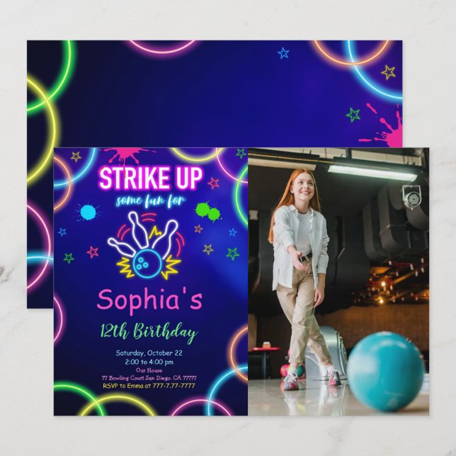 STRIKE UP Bowling Photo Invitation (Front/Back)