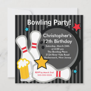 Strike up Fun Bowling Birthday Party Invitation