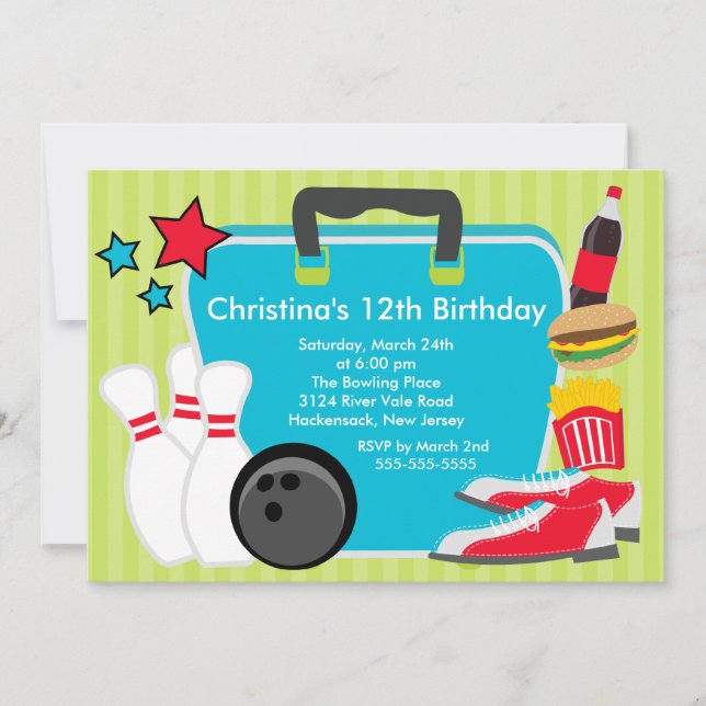 Strike up Fun Bowling Birthday Party Invitation (Front)