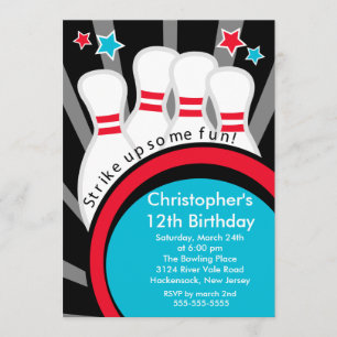 Strike up Fun Bowling Birthday Party Invitation
