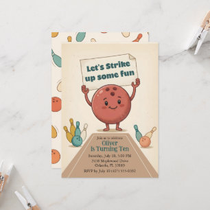 Strike Up Some Fun Bowling Party Boy 10th Birthday Invitation